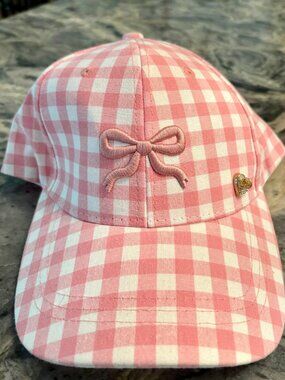 Juicy Couture Pink and White Gingham Baseball Cap with Bow